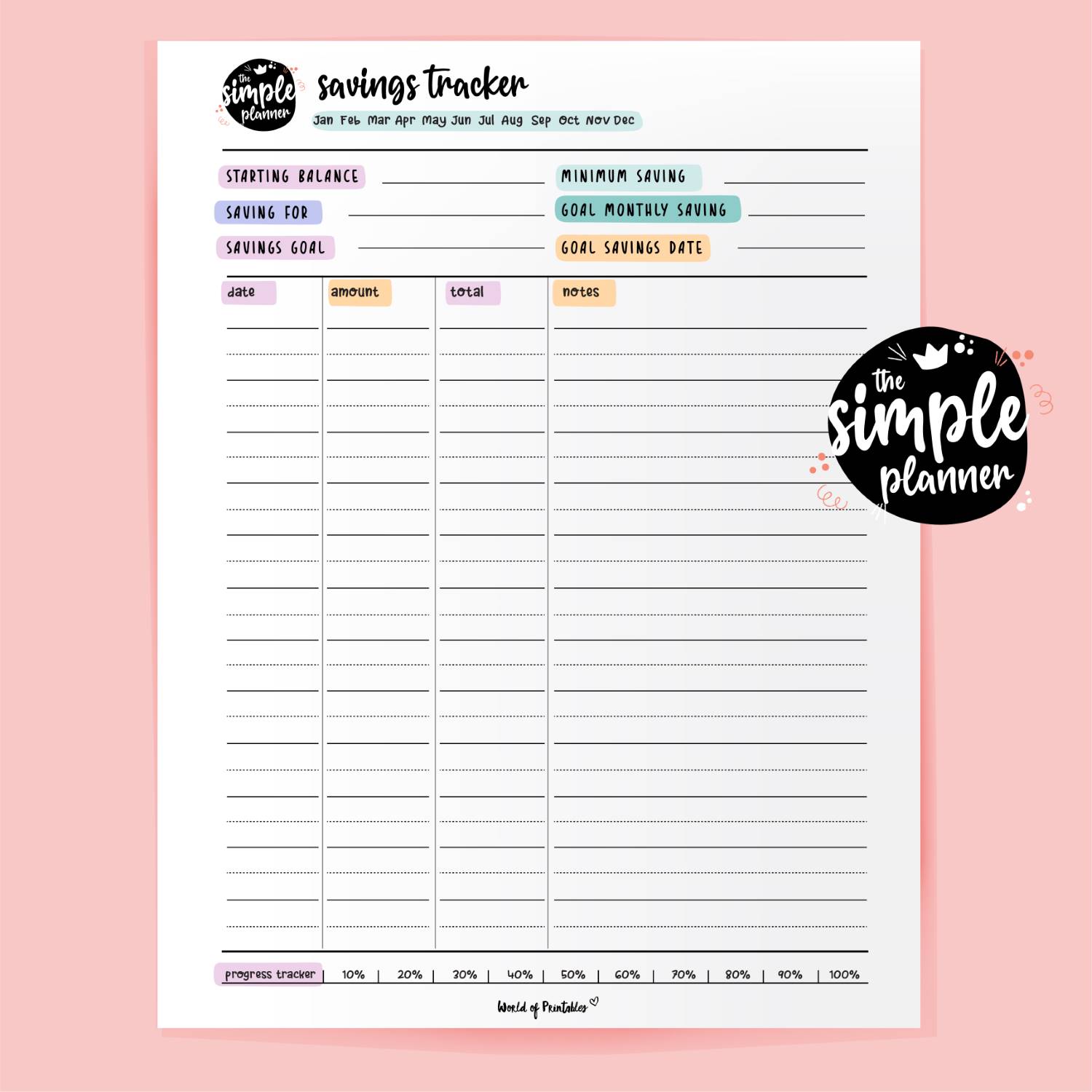 Simple Planner Savings Tracker