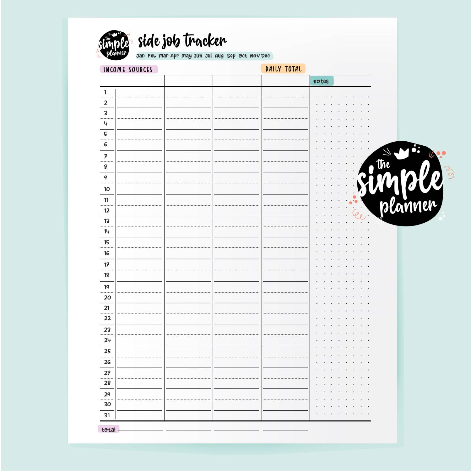 Simple Planner Side Job Tracker