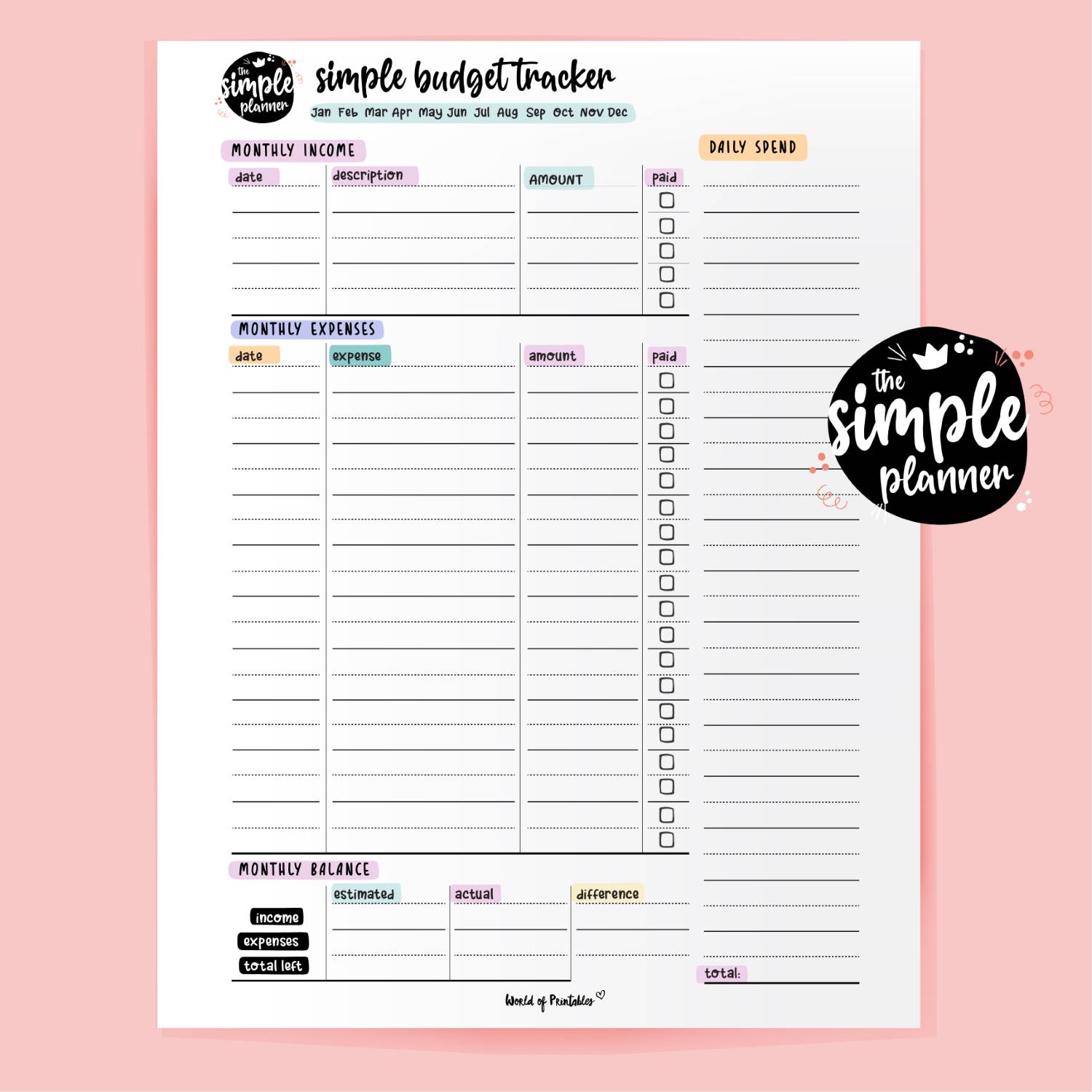 Simple Planner Simple Budget Tracker