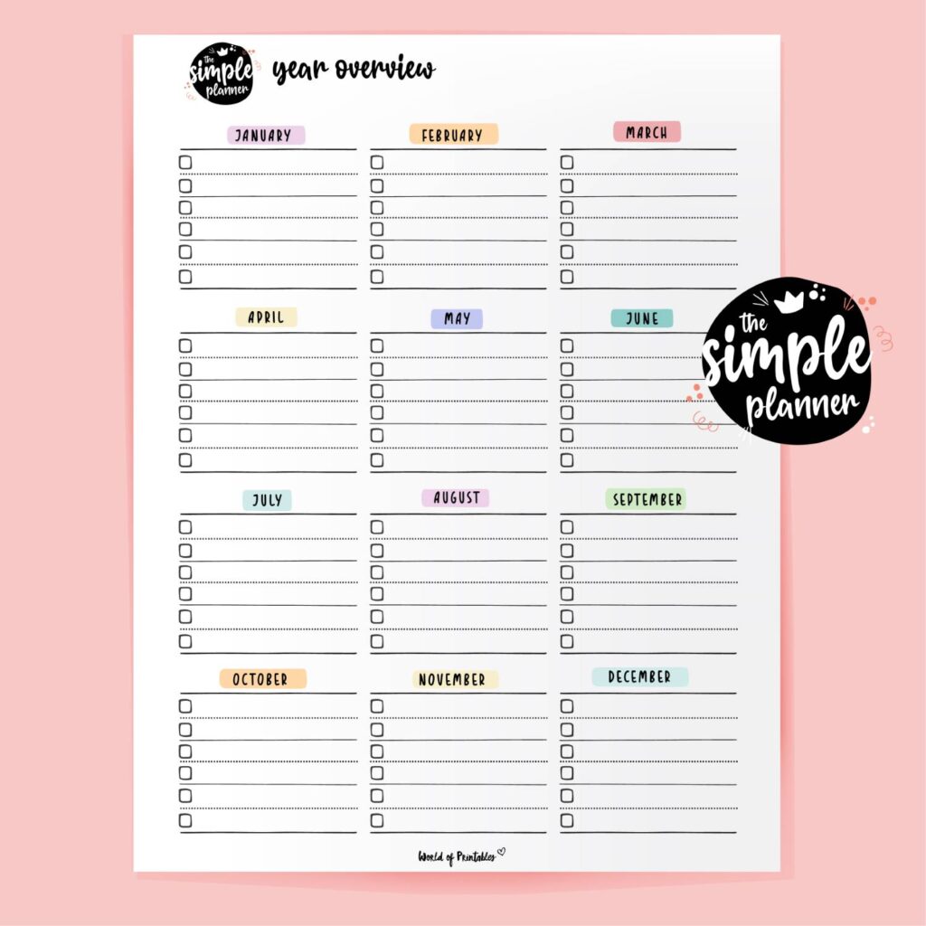 Simple Planner Year Overview