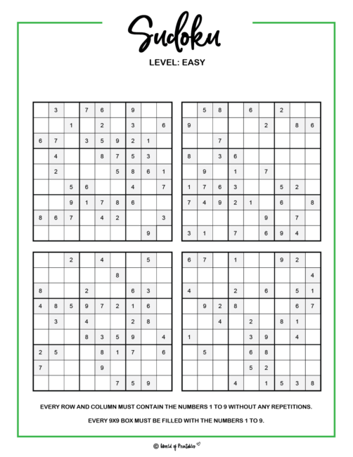 Free Printable Medium Sudoku with the Answer #5270