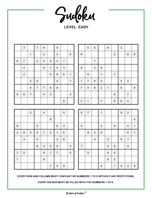 Sudoku Puzzles Printable Pdf With Answers Printable Free Templates