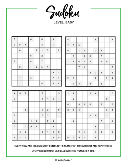 Free Printable Hard Sudoku with the Answer #10660