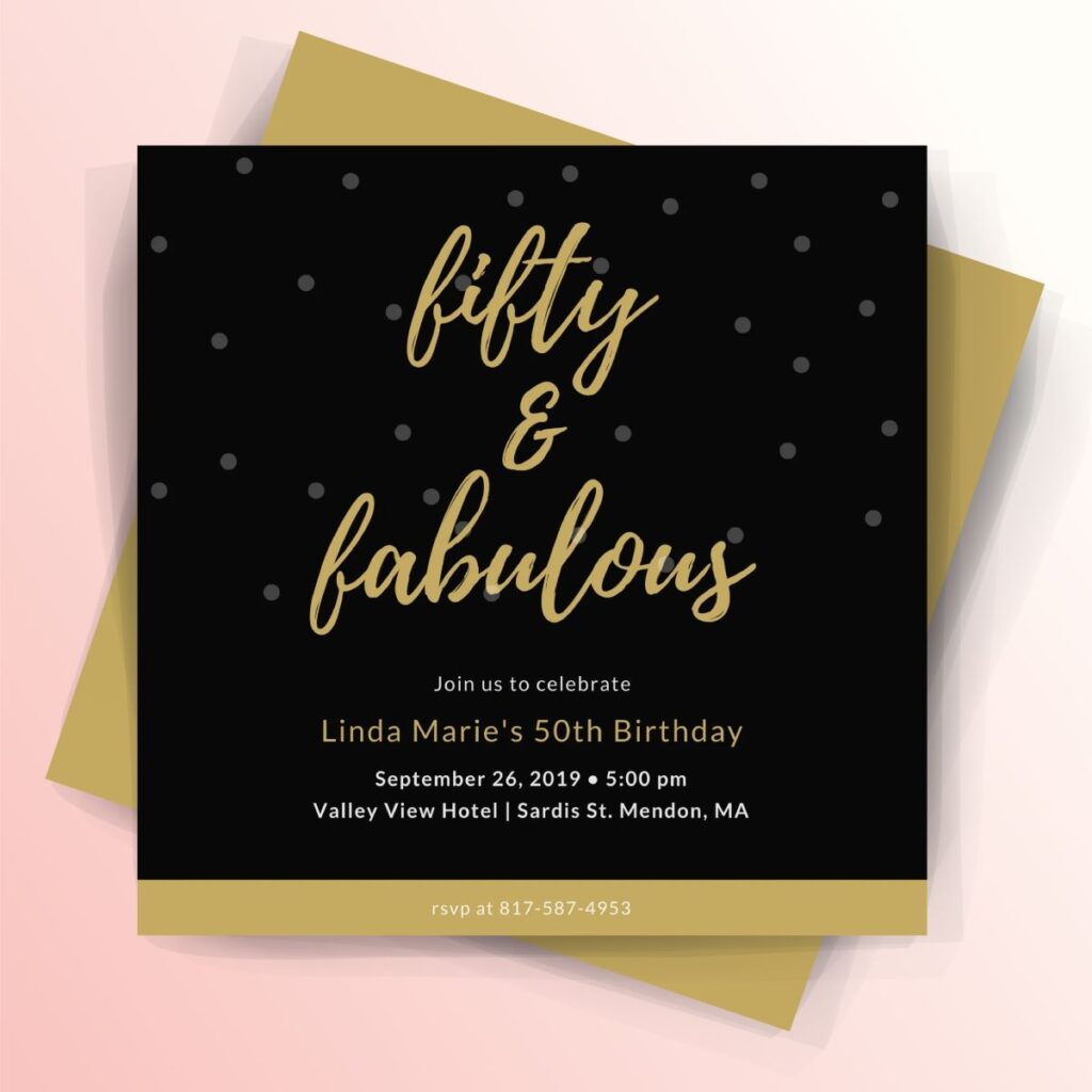 Black and Gold Dotted Background 50th Birthday Invitation