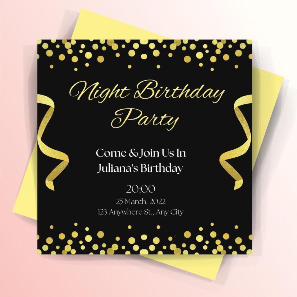 Black and Gold Simple Night Party Birthday Invitation