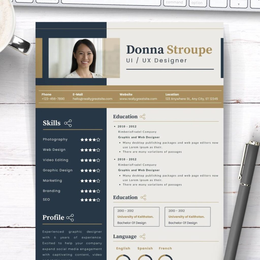 Blue and Brown Minimalist Graphic Designer Resume Template