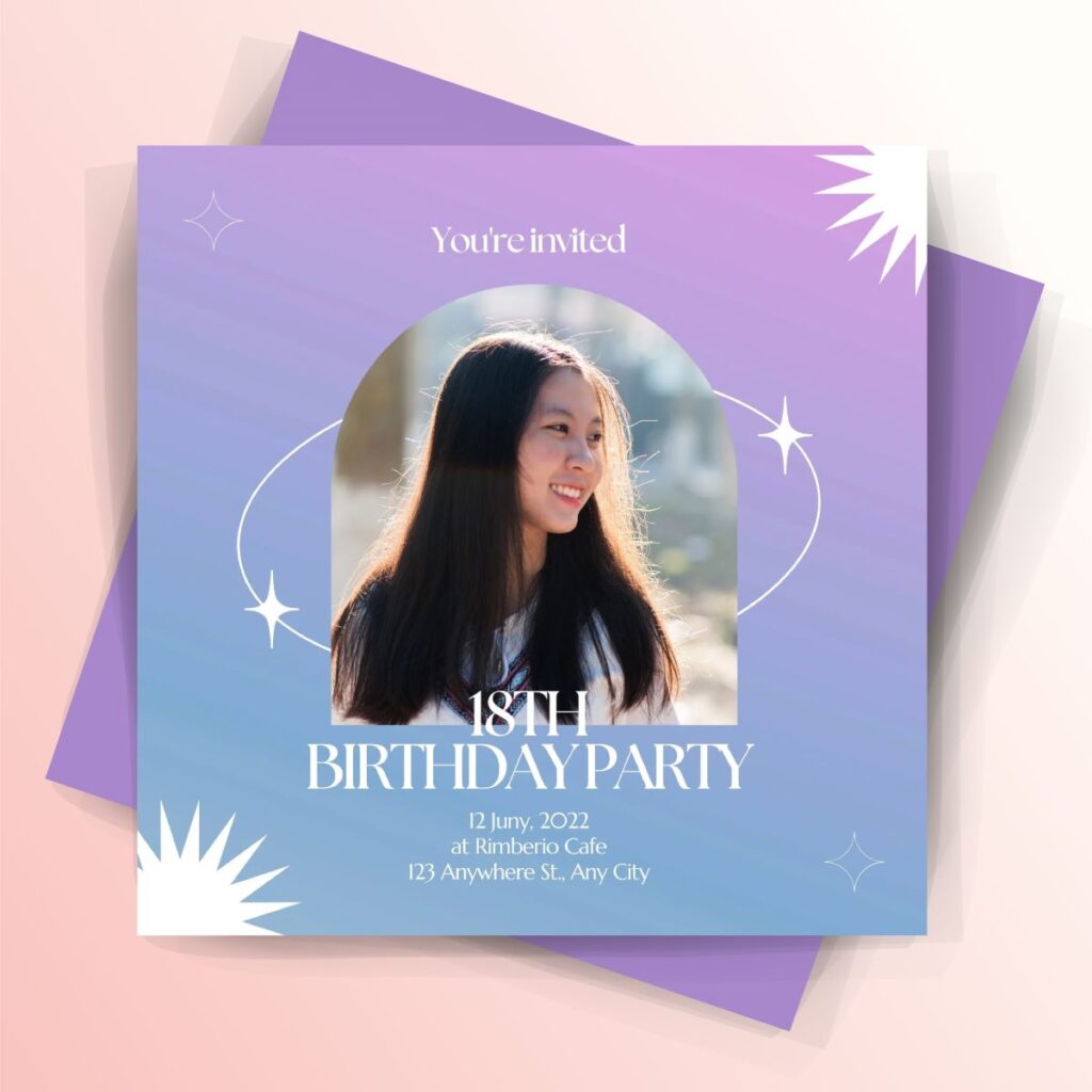 Blue and Purple Gradient 18th Birthday Party Invitation