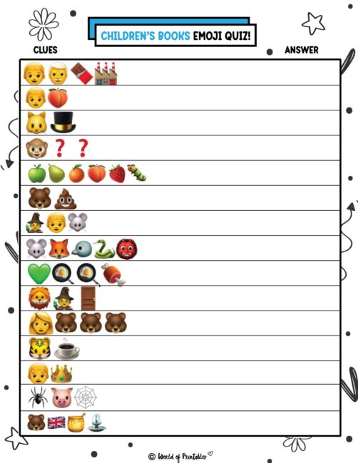 Children's Books Printable Emoji Quiz