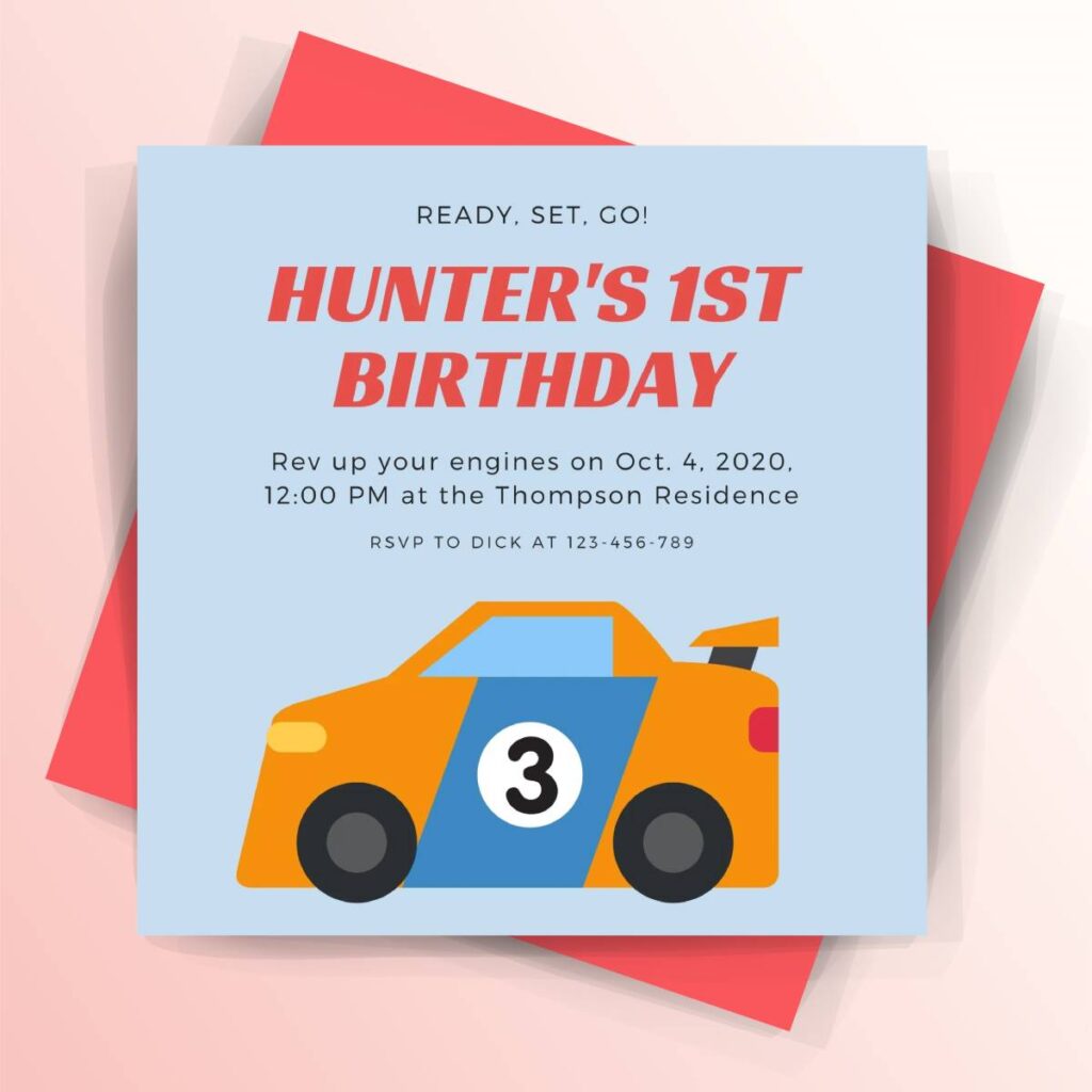 Colorful Car Race Baby Birthday Invitation