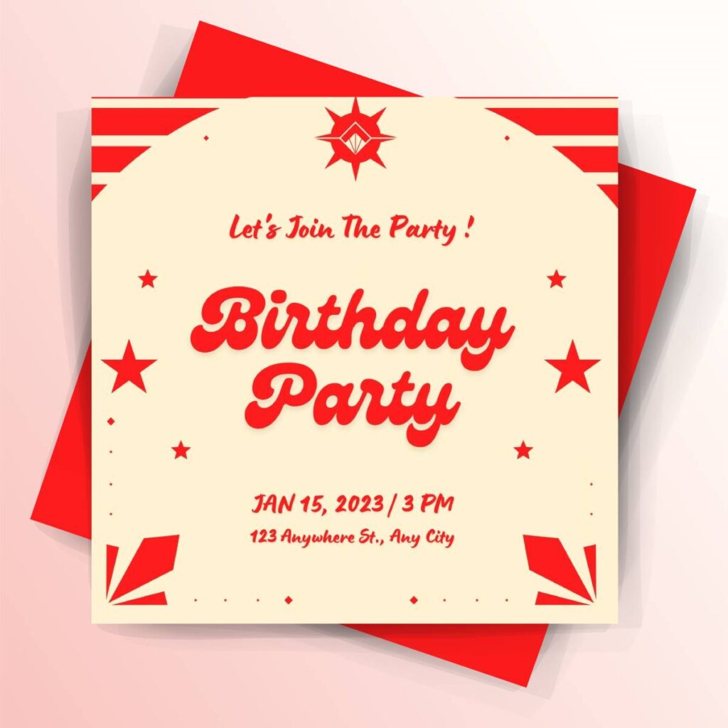 Cream and Red Minimalist Happy Birthday invitation