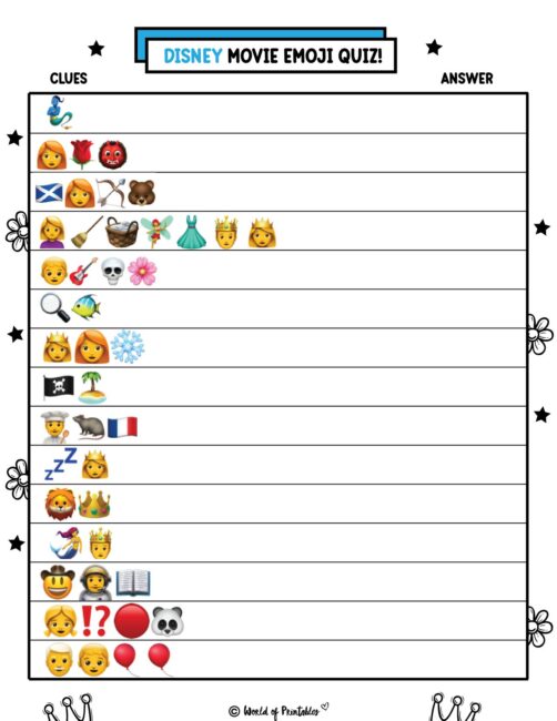 Disney Movie Printable Emoji Quiz