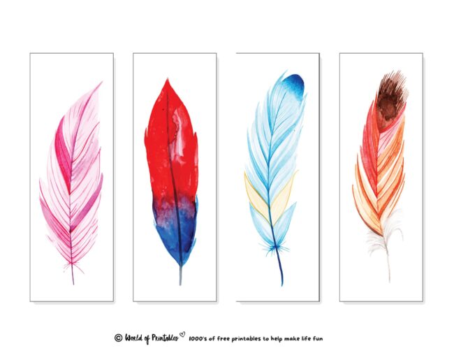 Feathers Watercolor Bookmarks