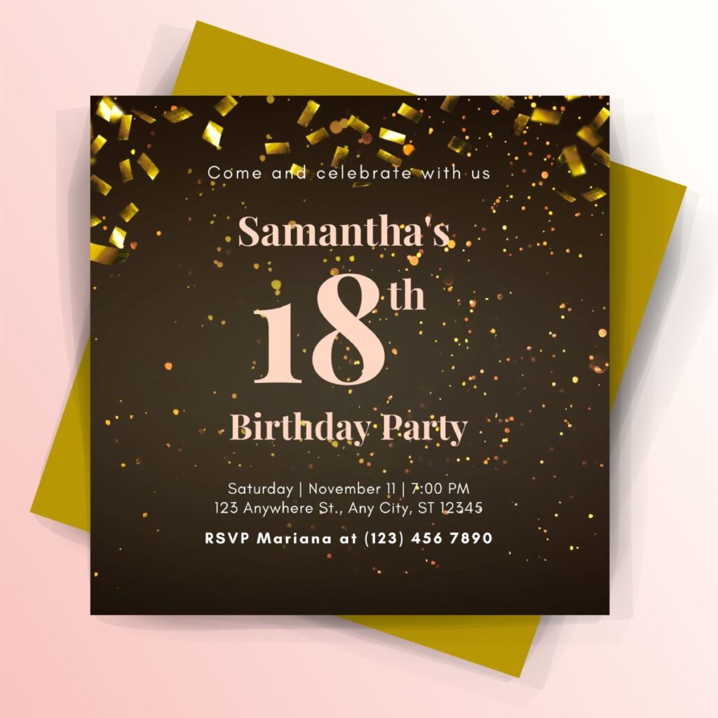 Gold Confetti 18th Birthday Party Invitation