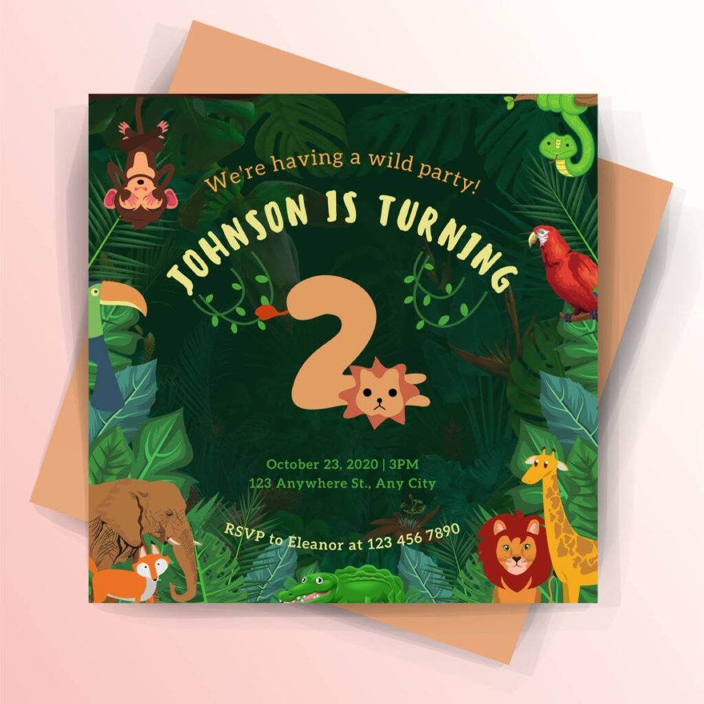 Green Jungle Theme Invitation Card
