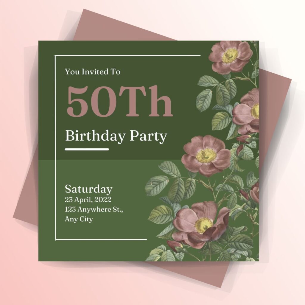 Green and Brown Leaf 50Th Birthday Invitation