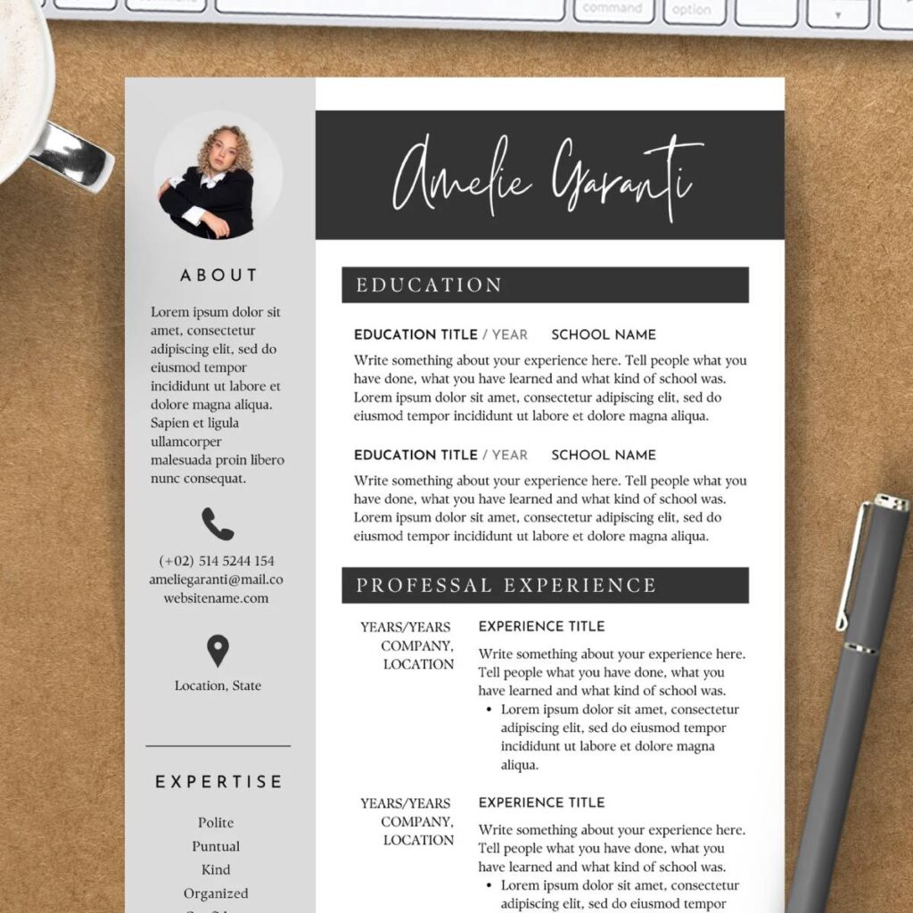 Grey Amelie Modern CV Resume Template