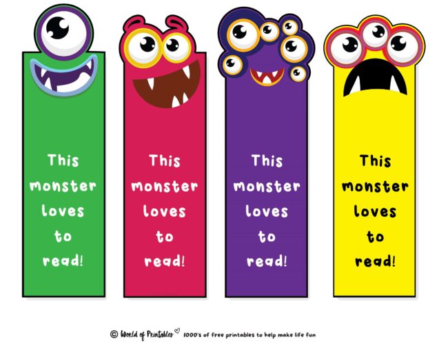 Monster Cute Bookmarks Printable