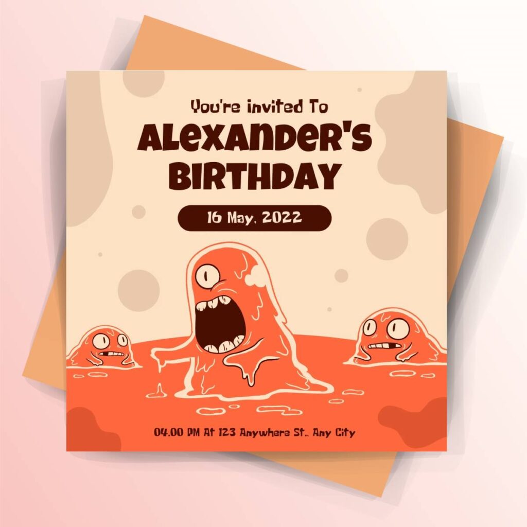 Orange Monster Illustrated Birthday Invitation