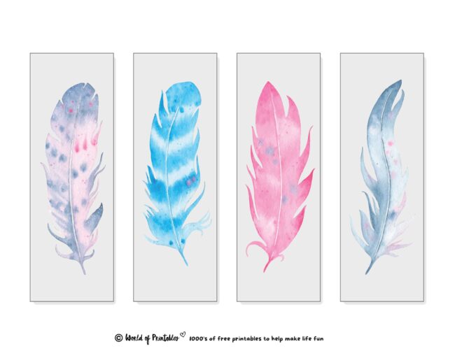 Pastel Feather Watercolor Bookmarks