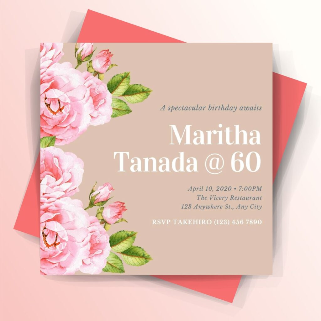 Pink Roses Elegant 60th Birthday Invitation