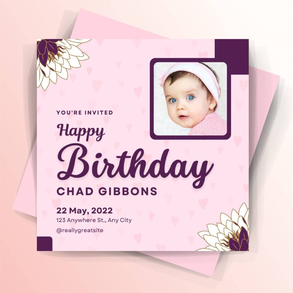 Purple Minimalist Happy Birthday Invitation