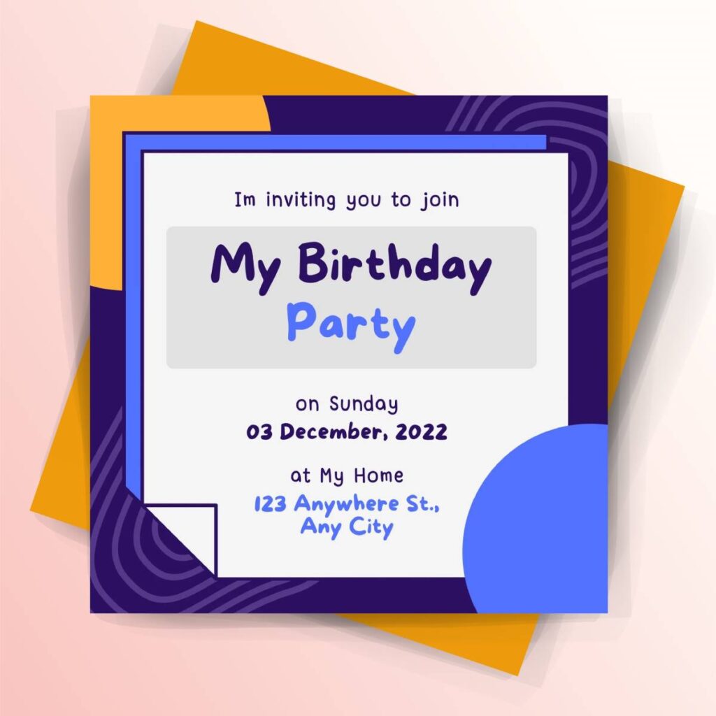 Purple and Blue Minimalist Pary Birthday Invitation