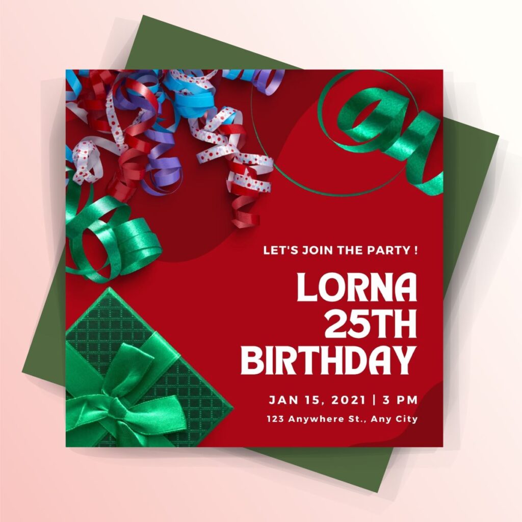 Red and Green 3D Gift Boxes Birthday Invitation