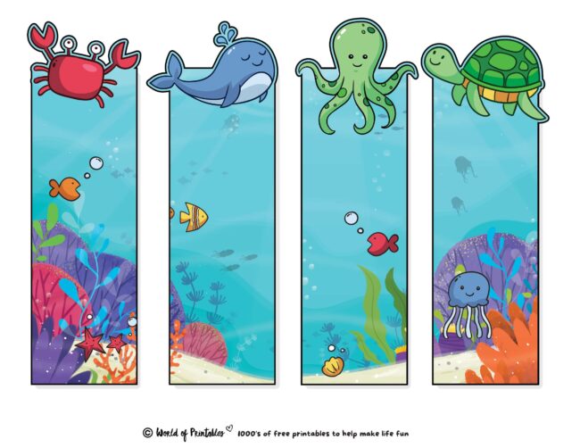 Sea Animals Cute Bookmarks