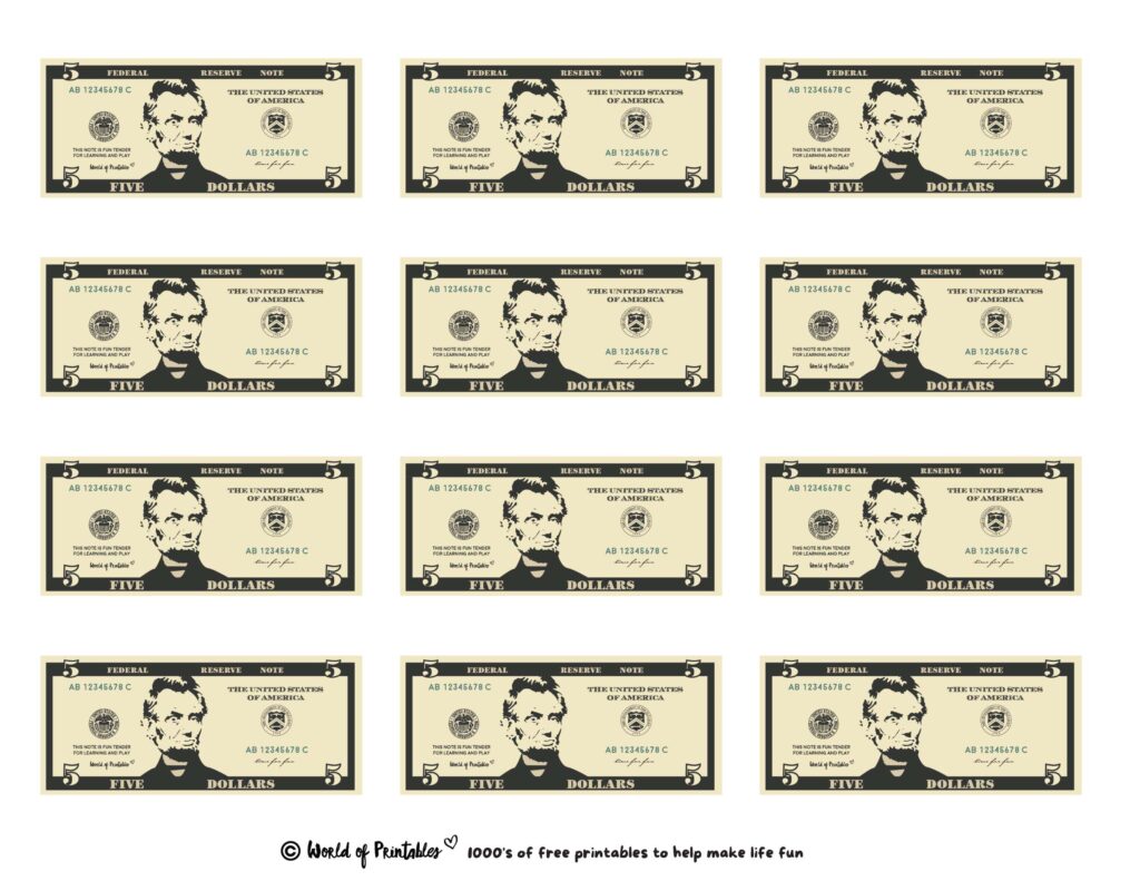 Printable Play Money 100 Dollar Bills Sheets