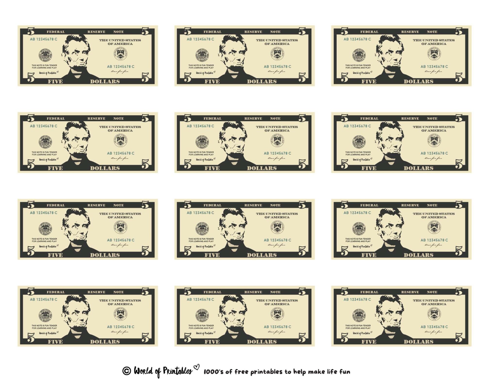 Printable Play Money Play Learn World of Printables