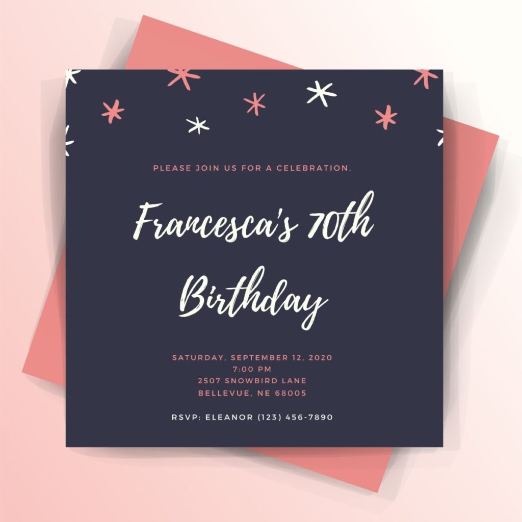 White and Pink Patterned Stars Birthday Invitation