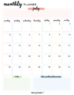 Free Cute July Calendar & Planner Printables