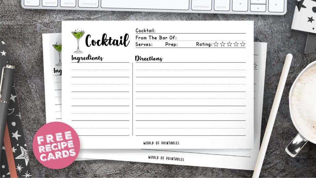 Cocktail Recipe Cards 4x6