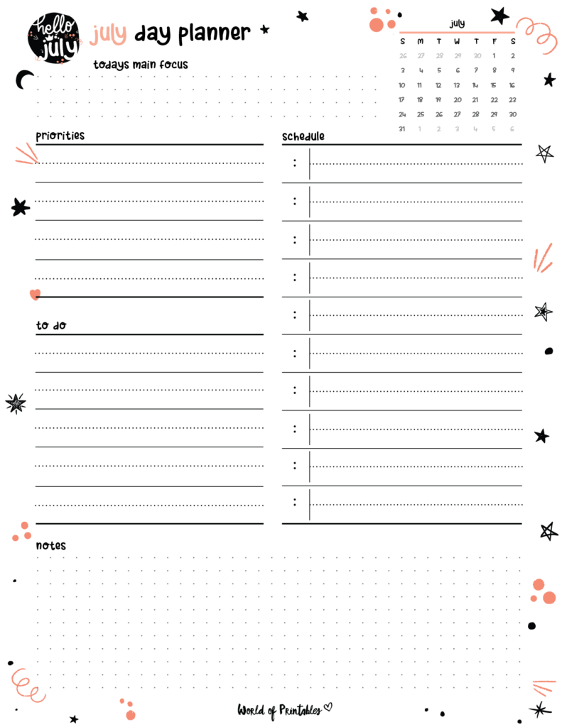 Cute July 2022 Day Planner