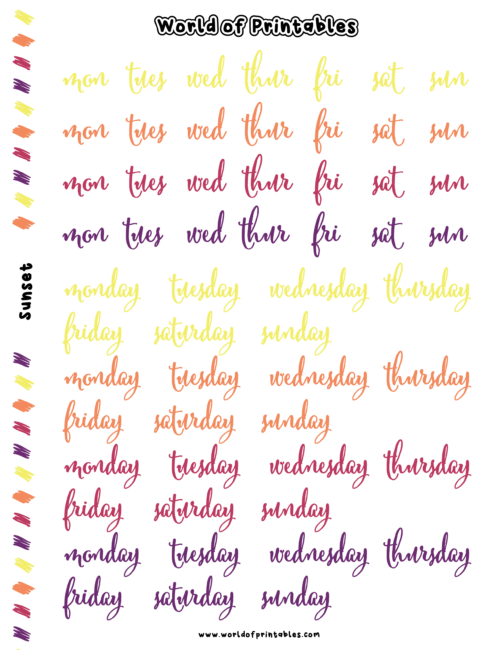 Days of The Week Free Digital Stickers