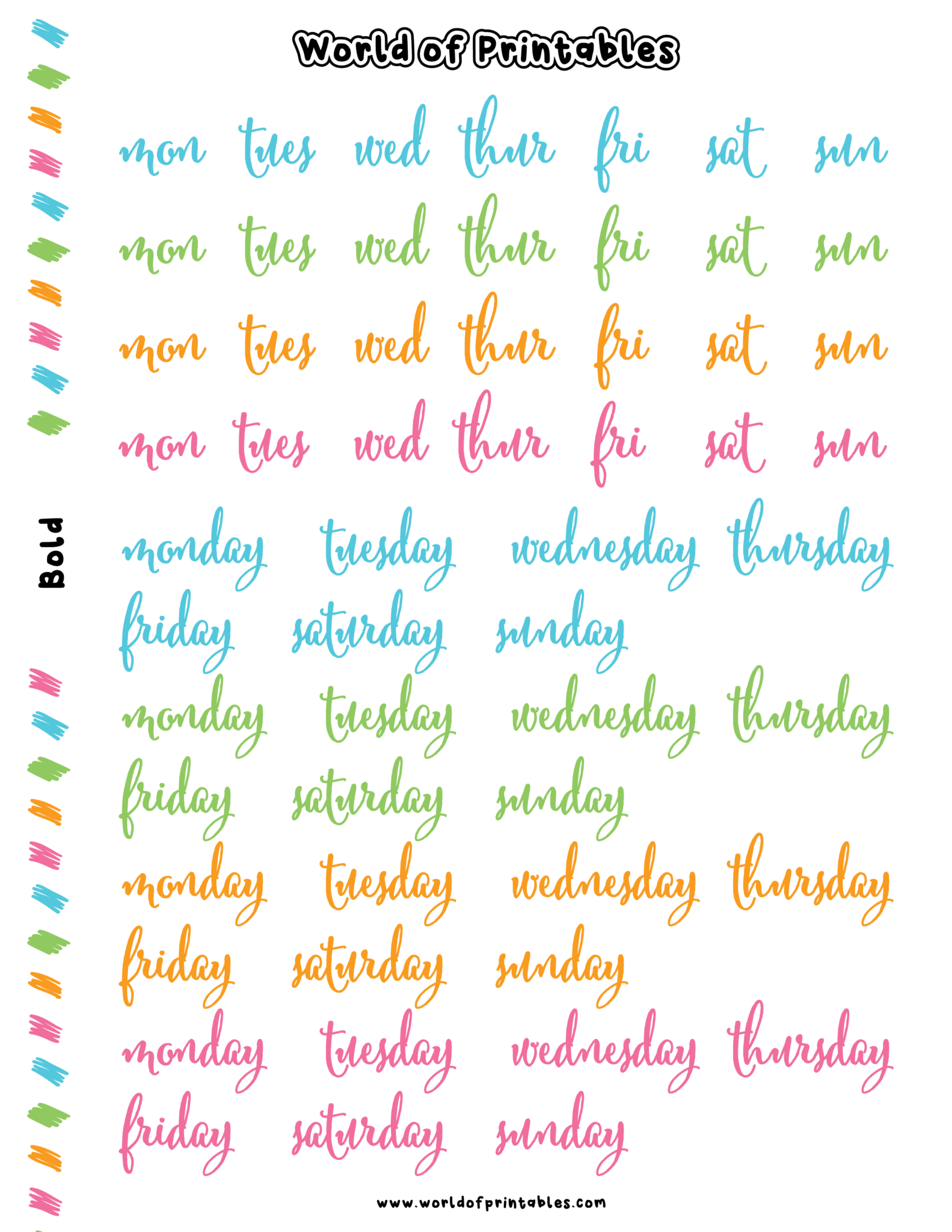 Days of The Week Stickers - Free For Printable & Digital Planners ...