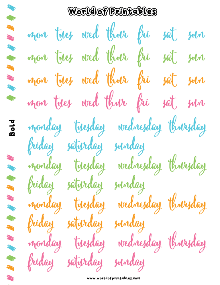 Days of The Week Stickers - Free For Printable &amp; Digital Planners ...
