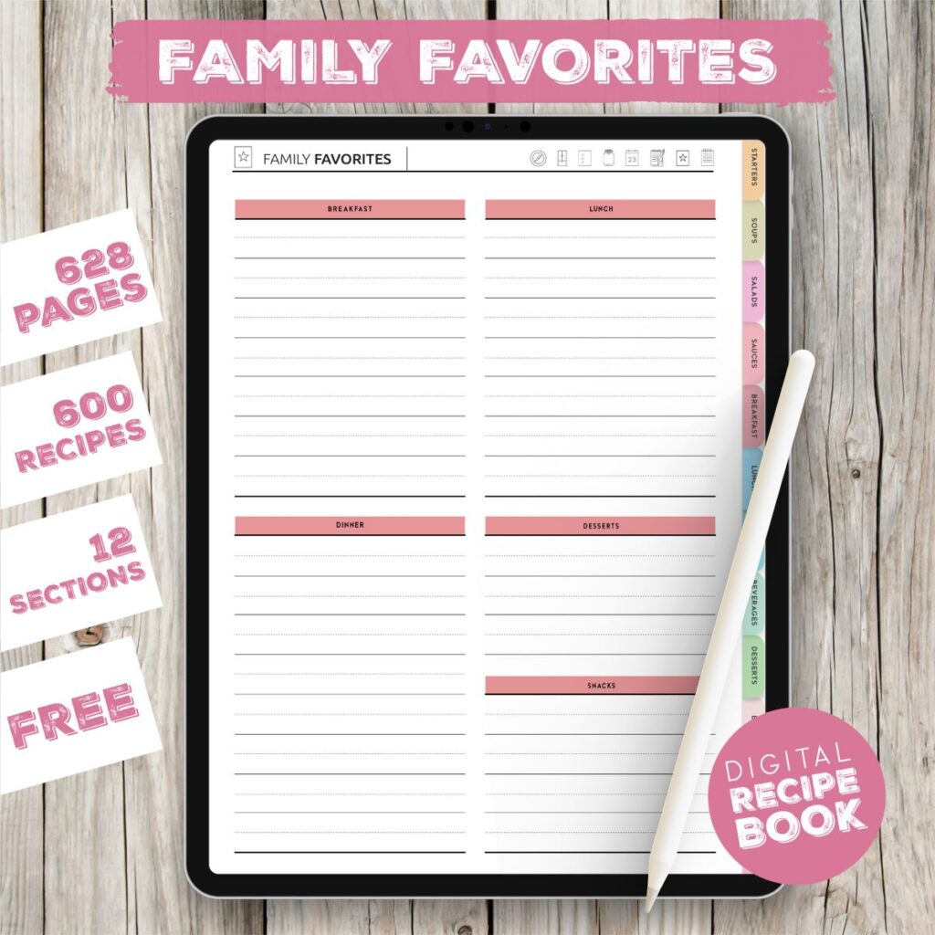 Digital Recipe Book Family Favorite Meals