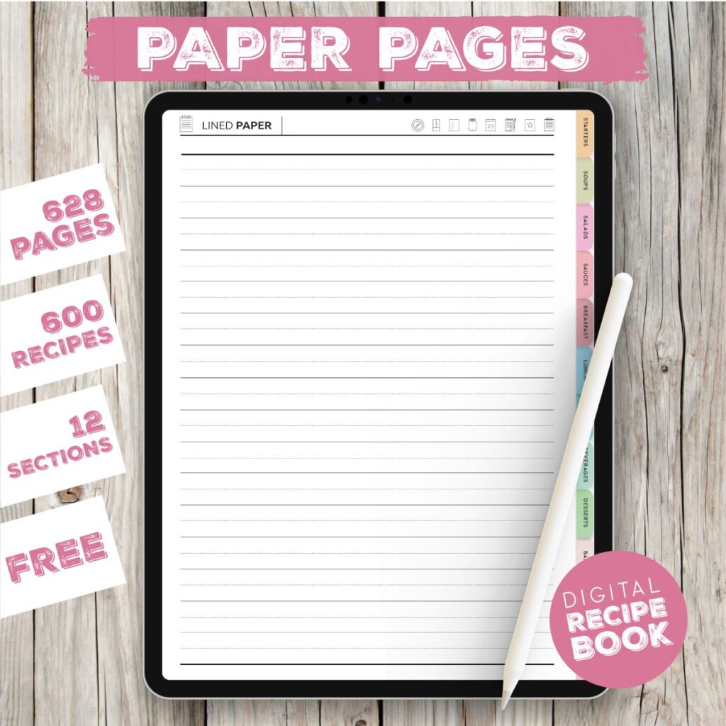 Digital Recipe Book Paper Pages