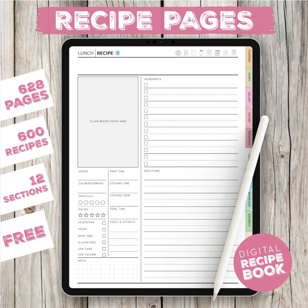 Recipe Book: Write In Recipe Organizer, DIY Cookbook Template Journal