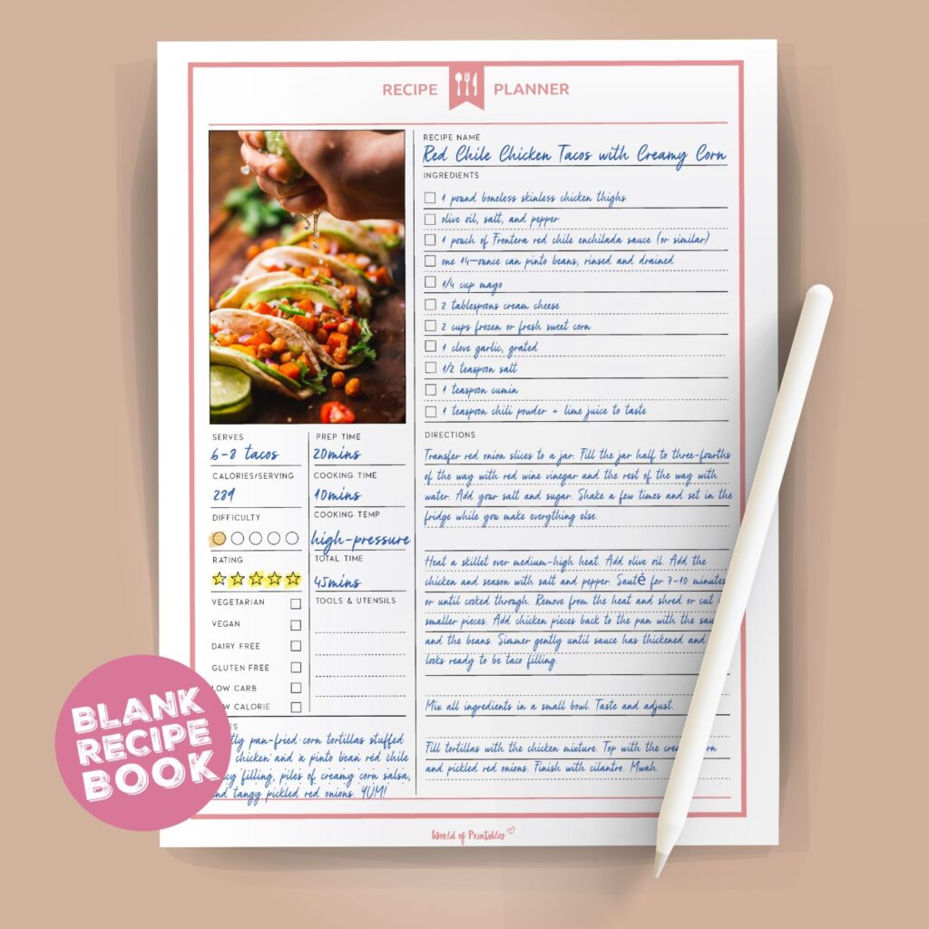 Blank Recipe Book - Create Your Own Cookbook For Free! - World of Printables