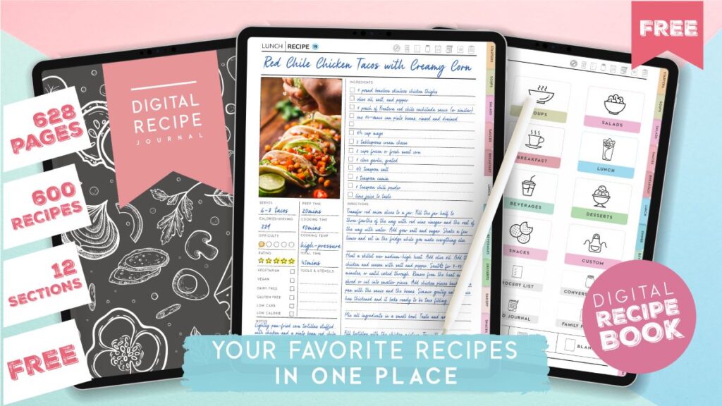 Digital Recipe Book for Goodnotes, Notability, Digital iPad Recipe