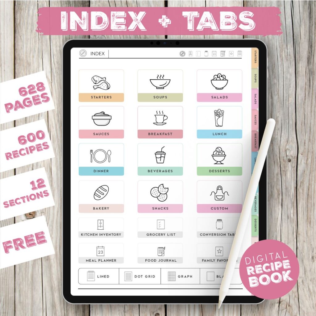 Digital Recipe Book for Goodnotes, Notability, Digital iPad Recipe