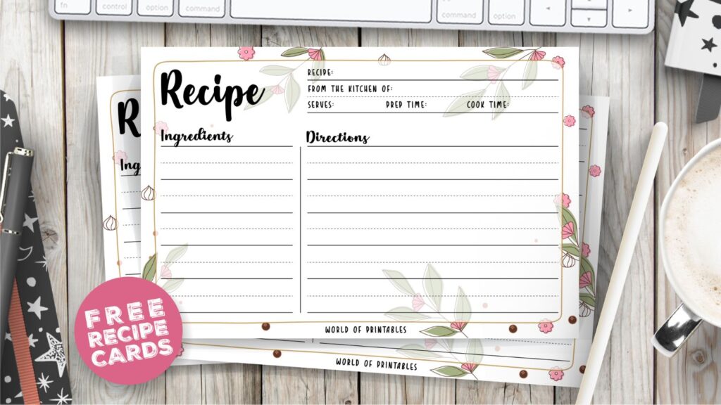 Printable Floral Recipe Cards
