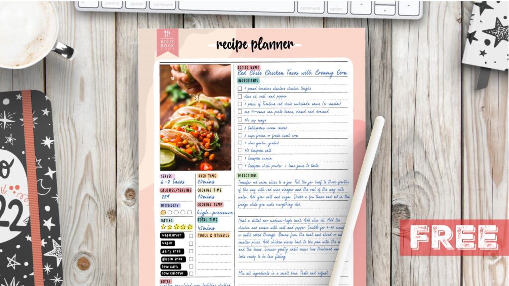 Recipe notebook binder