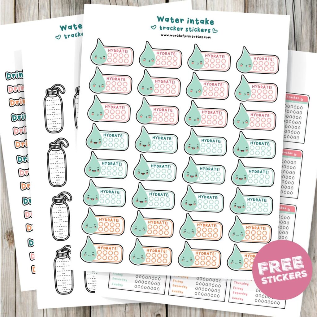 Water intake stickers for planners