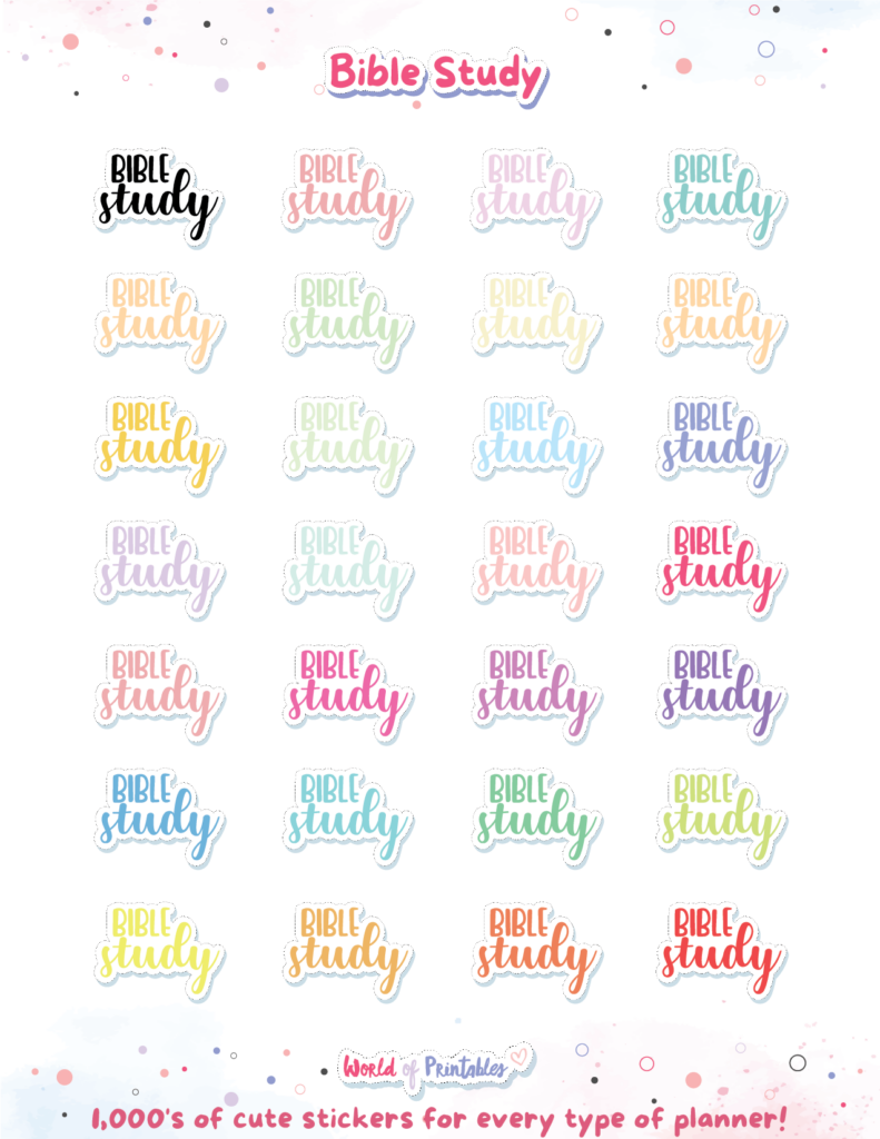 Bible study stickers in different colors