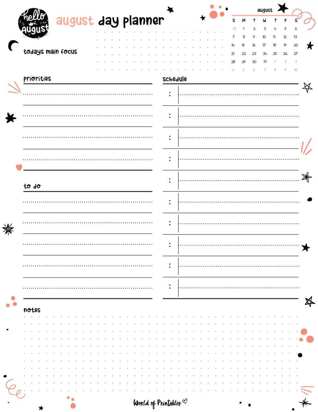 Free Cute August Calendar & Planner Set