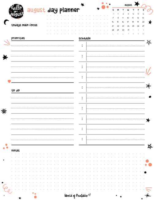 Free Cute August Calendar & Planner Set