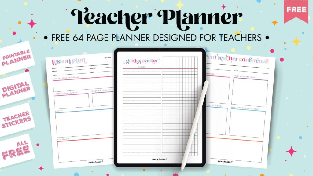 teacher planner 64 useful pages for every teacher world of printables